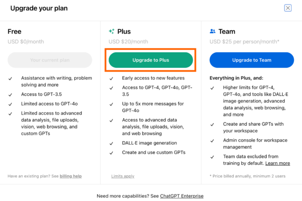 chatgpt plus personal vs business